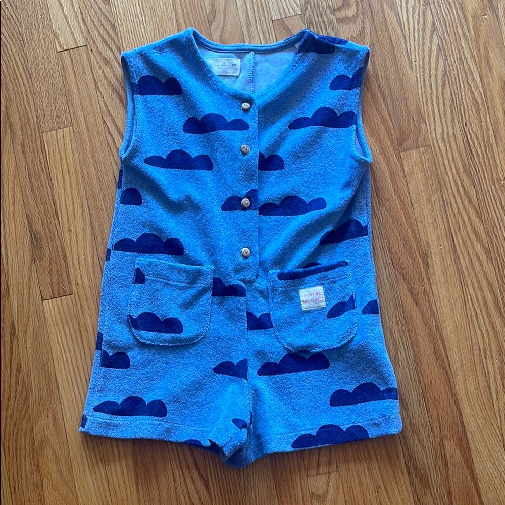 Zara Blue Cloud Patterned Button-Up Romper